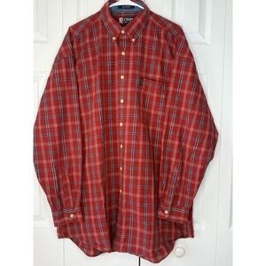Chaps Ralph Lauren XL TALL Easy Care Red Navy Plaid Button down Pocket‎